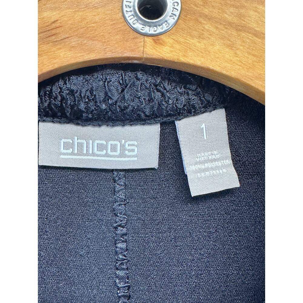 Chico's Black Stretch Shiny Lightweight Cardigan Crinkle Open Front Size 1 - Picture 3 of 8